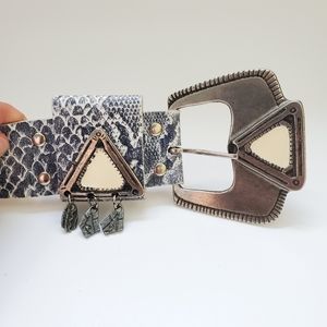 Vintage gray leather belt - snake skin design